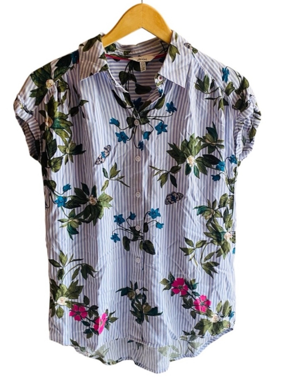 JOULES Allison Stripe Floral Half Placket Sleeveless Button Down Botanical